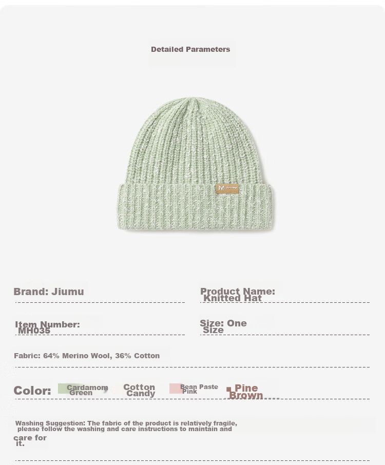 JIUMU Wool Warm Knit Hat, Autumn And Winter Knitted Cap, Cold Hat, Winter Hat, Large Head Circumference Slouchy Hat, Cold-Proof Hat for Women in Winter 9