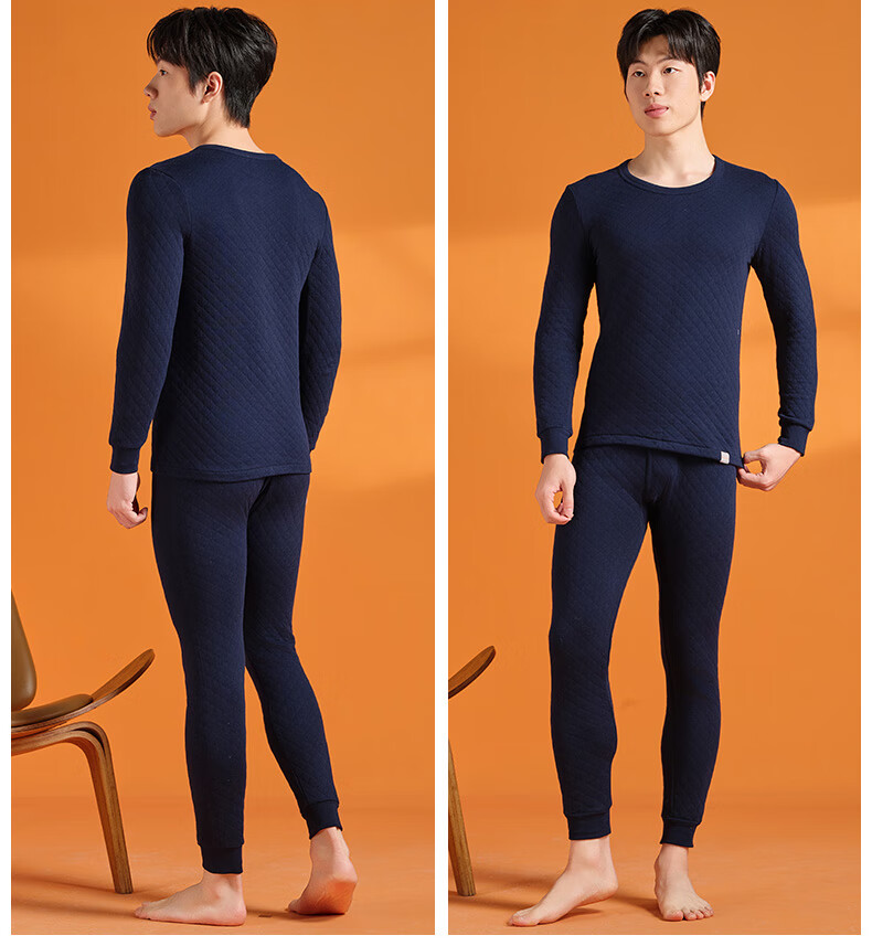 Comfortable and Refreshing 【Type A 3-Layer Thickened】100% Cotton Warm Underwear Men's Set Antibacterial Youth Autumn Clothes Autumn Pants 2
