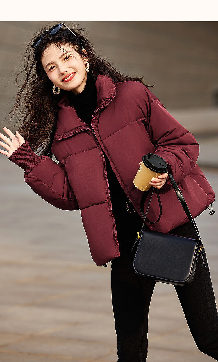 Fluffy Small Bread Winter Lightweight Warm Stand Collar Two-Way Wearing Cotton Jacket with Drawstring Short Women's Cotton Coat 9