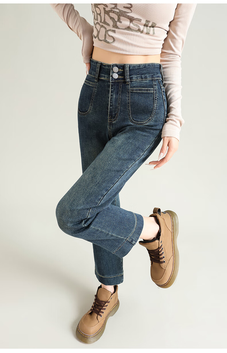 LangSha Women's Straight-Leg Jeans Spring and Autumn Thin High-Waist Slim Fit Petite Casual Wide-Leg Cigarette Pants 17