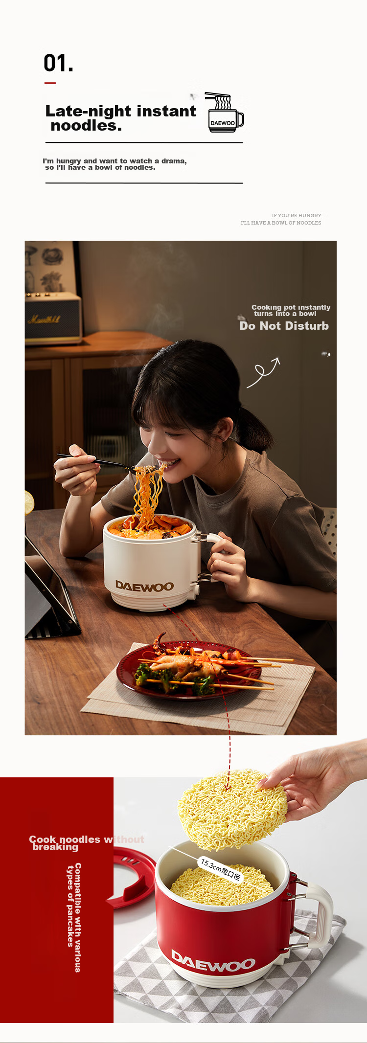 DAEWOO Electric Cooking Pot, Small Electric Pot for Dormitory, Multi-Functional Electric Hot Pot for Students, Steaming And Boiling All-In Mini Single-Person Round Pot, Electric Hot Pot S26-XYH 4