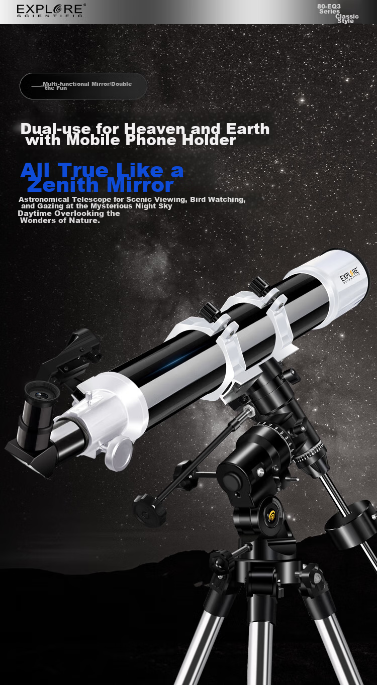 EXPLORE SCIENTIFIC 80EQ3 Astronomy Telescope Large Aperture Professional High-Definition High-Power Stargazing Kids Gift 27