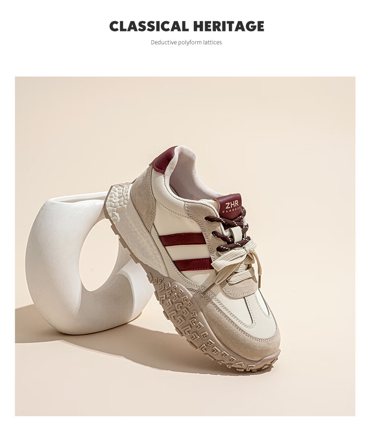 ZHR Casual Shoes for Women, Retro Sports Women's Shoes, Thick-Soled Heightening Versatile Dexun Shoes for Women, QS27, Beige-Red, Size 40 19