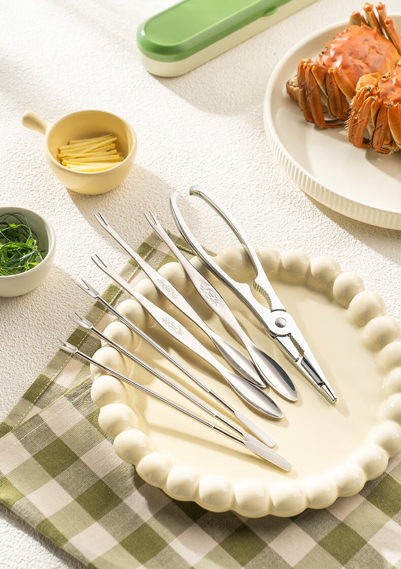 CAIZHI Crab Eight-Piece Eating Tool Set, Stainless Steel Crab Fork And Pliers for Hairy Crabs, Specialized Tools for Eating Crabs, 4-Piece Set CZ6201 12