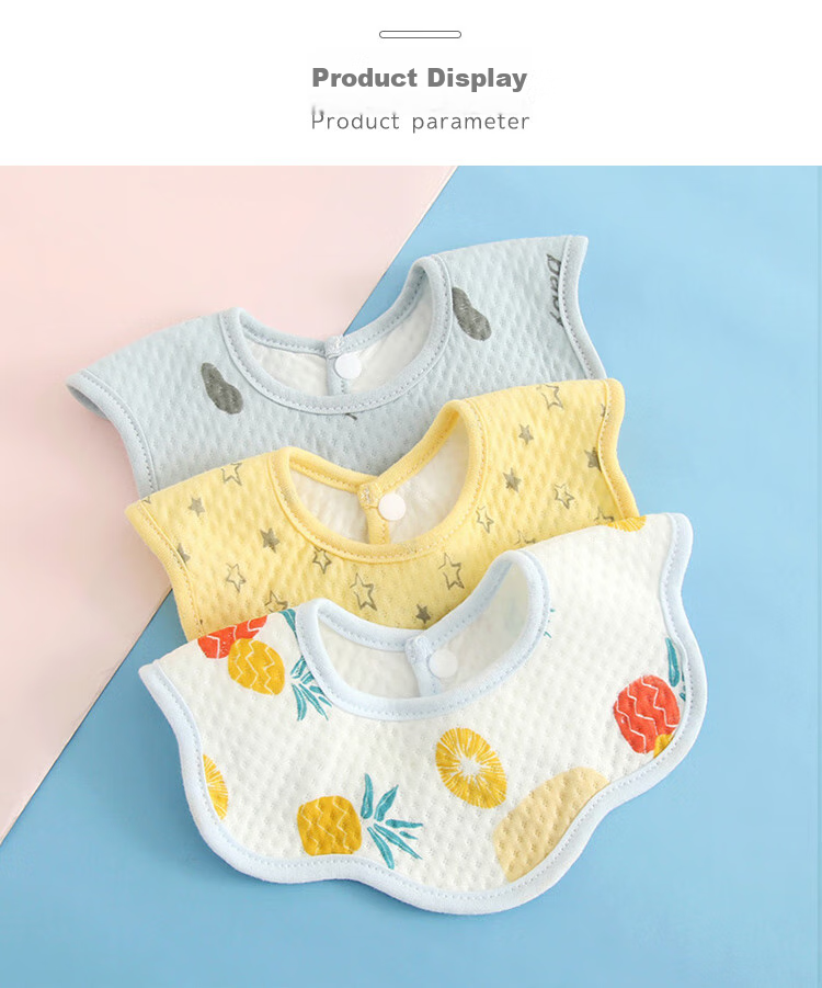 9I9 Baby Bib, Waterproof Drool Bib, Pure Cotton Surface, Rotatable Food Cover for Infants, 3 Pieces, Random Colors, A438 10