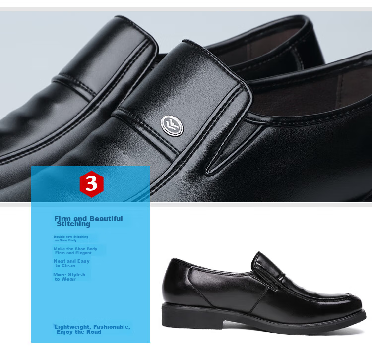 Poitulas Men's Leather Shoes, British Style Slip-On Business Casual Shoes, Lightweight Soft-Soled Loafers, Formal Dress Shoes for Men, 9526 Black, Size 44 11