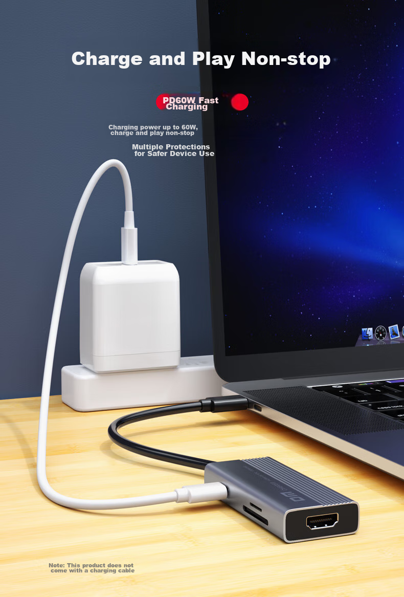 DM Daimai Type-C Six-In Expansion Dock, USB-C to HDMI Adapter, Apple Huawei Computer IPad Converter, 4K Screen Mirroring Expansion Card Reader, CHB059 8