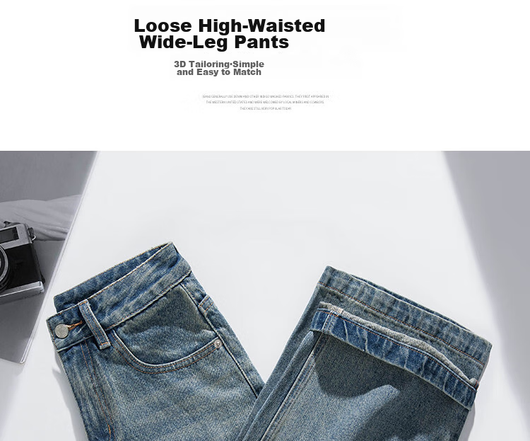 RAIN.CUN Light Gray Wide-Leg Pants for Petite Women, 2024 Autumn And Winter High-Waist Loose Casual Straight Jeans 3