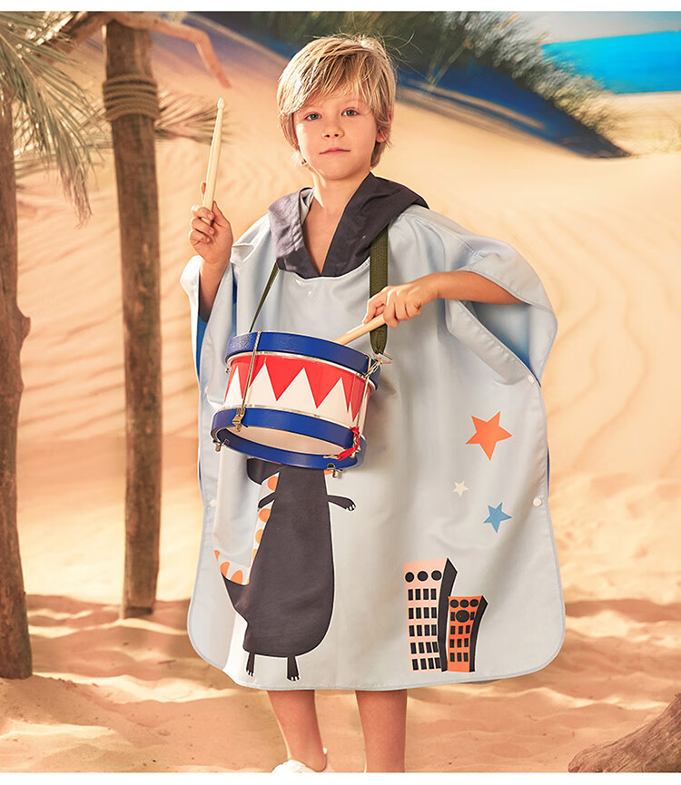 BALNEAIRE Children's Swimming Bath Towel Cape, Absorbent Quick-Drying Towel, Bathrobe, Warm, Sun-Protective, Vacation, KSGJ024, Vibrant Blue 8