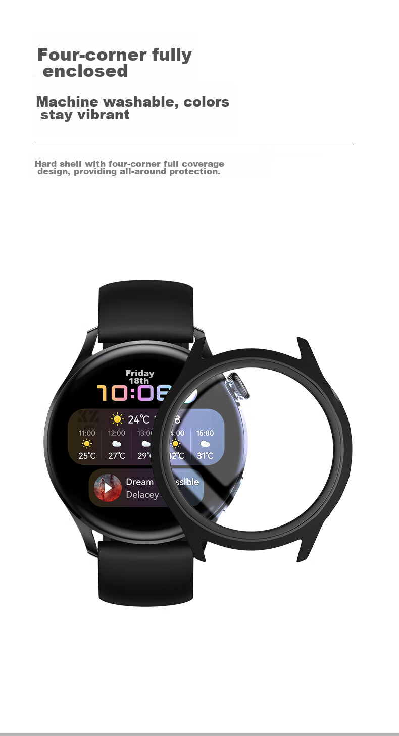KMaxAI Protective Case with Tempered Glass for Huawei Watch 3, Full Dial Protection Cover, Shockproof Hard Shell, Smartwatch Accessory for Huawei Men's And Women's Watches, Black 6