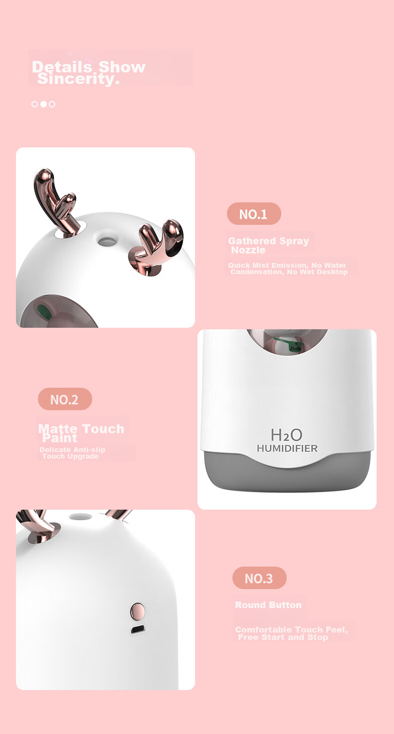 Kelleia USB Humidifier, Quiet Operation for Bedroom, Baby, Office Desk, Large Capacity, Smart Humidity Control, Dual Spray Heads, High Mist Output, Low Noise, Air Purification [Nanometer Atomization] 11