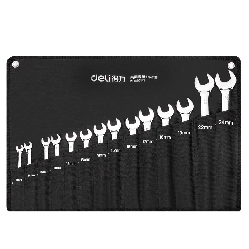 Deli Open-End And Box-End Wrench Set, 14 Pieces, 8-24mm, DL130014T