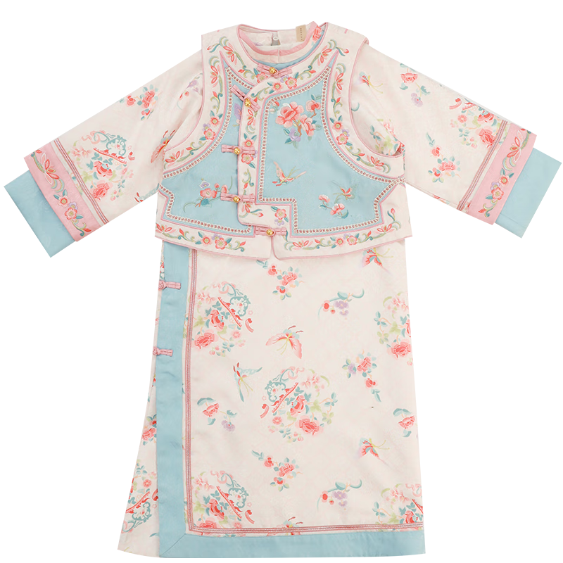 Menghu Zhienyi Hanfu Girls' Dress, Spring And Autumn 2026 Qipao, Two-Piece Set for Girls' Outfit, Ancient Costume Performance Wear, Pink, Size 100