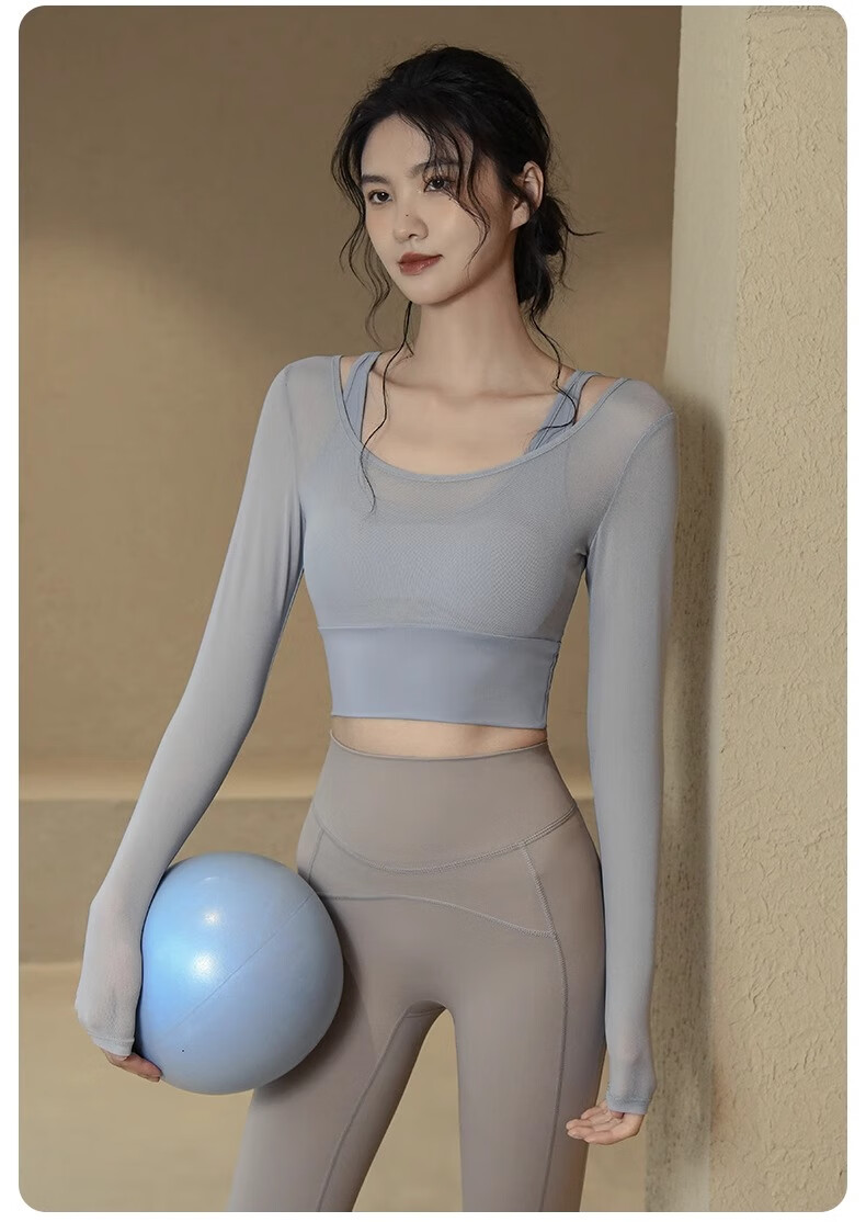 ACKDCS Stylish Yoga Top for Women, Spring New Style with Chest Pads, Sports Tennis Shock-Absorbing Long Sleeve Pilates Fitness Wear 15