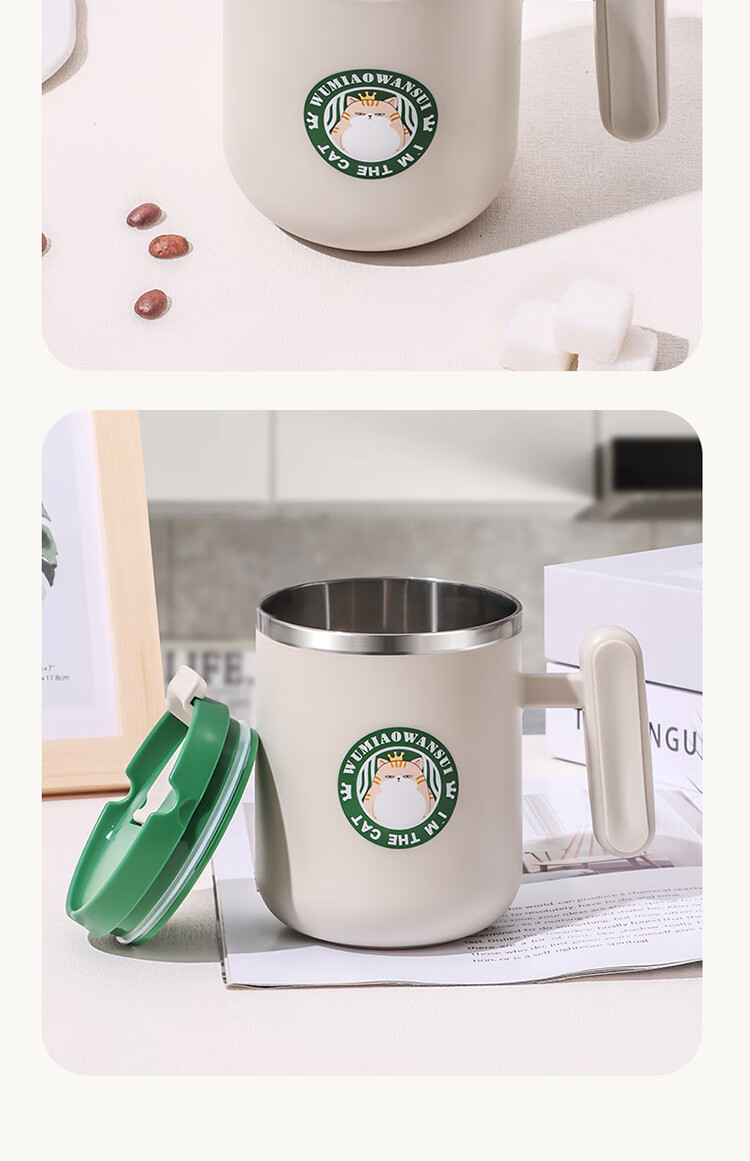 BJ 304 Stainless Steel Mug, Dormitory Room Children's Water Cup, Double-Layer Anti-Scalding Insulated Coffee Cup, Small Cat Desig 20