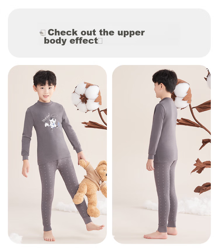 Hodohome Children's Autumn Underwear Set, Girls' Pure Cotton 7A Grade Antibacterial Semi-Turtleneck Thin Warm Underwear Set 118 150 25