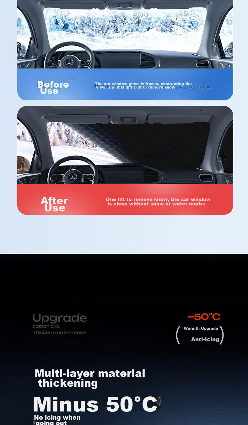 Xianniao Car Front Windshield Snow Cover, Thickened Half Cover, Winter Season Anti-Snow, Anti-Frost, Anti-Freezing Glass Cover 9