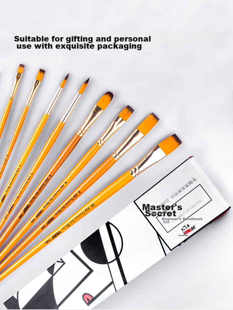 Transon 10-Piece Nylon Gouache Brush Set Oil Painting Brushes Acrylic Brushes Yellow Handle Black Gold Nylon Paint Watercolor Brushes for Beginners Art Supplies Painting Materials Knight Art Sketching 8