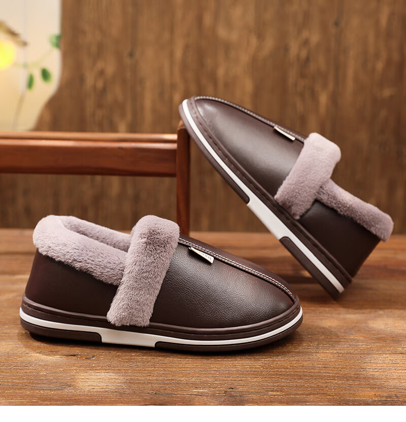 GUOLUOFEI Cotton Slippers with Handles for Men And Women, Indoor Non-Slip Waterproof Warm Cotton Shoes for Elderly, Red Package, Size 38-39 5