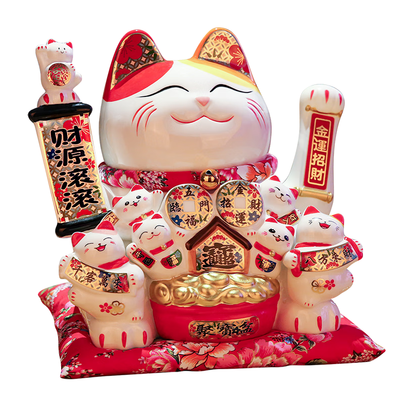 Jimaotang Ceramic Fortune Cat Figurine, Large Automatic Waving Hand, Living Room Decoration, Front Desk Ornament, Shop Opening Gift, Wealth-Attracting Cat