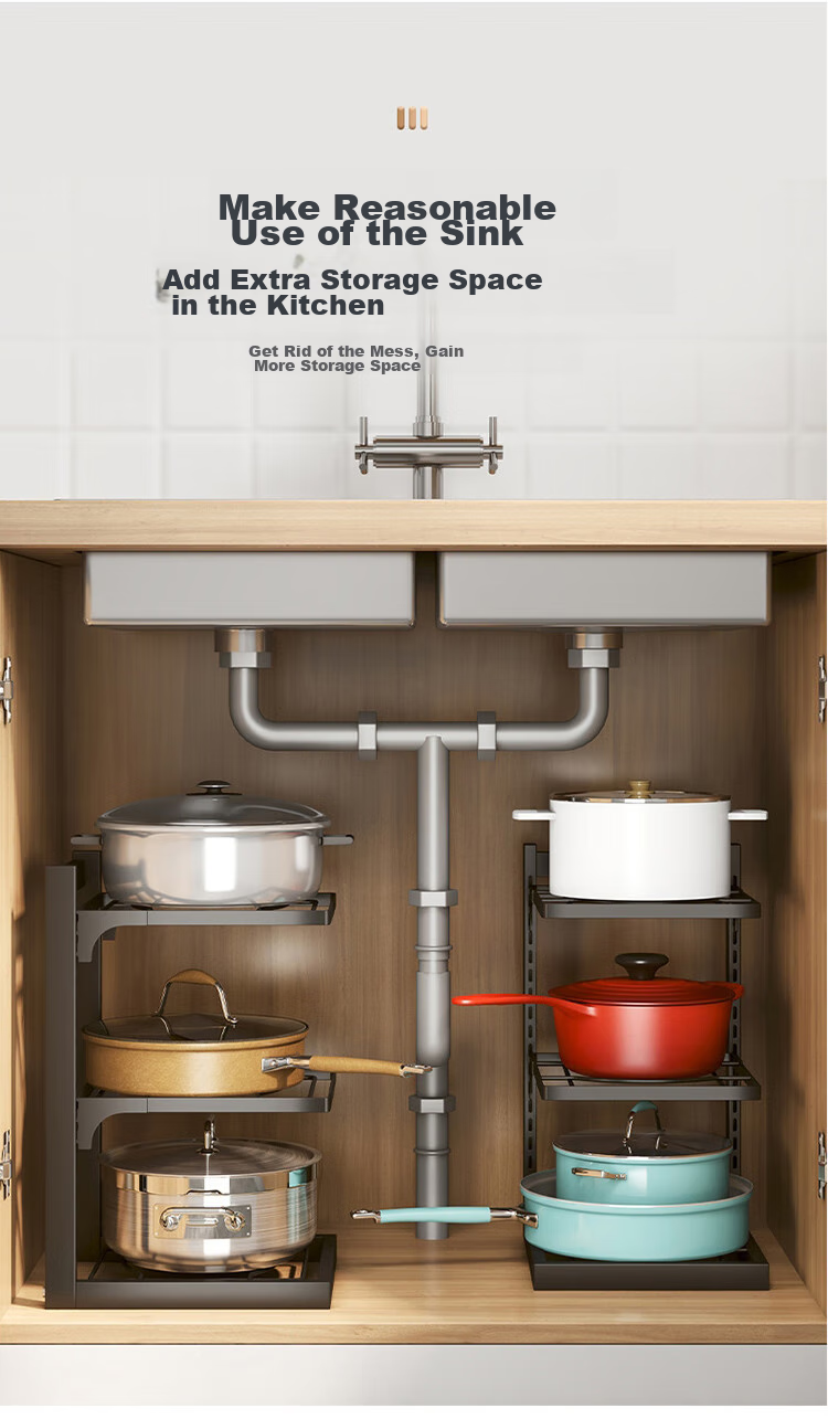 Ourunzhe Kitchen Extendable Storage Rack, Storage Shelf 34-60cm Cabinet Organizer Stackable, Large Off-White 3