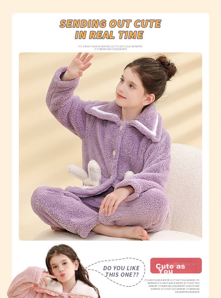 LangSha [Flannel] Children's Pajamas, Girls' Sleepwear, Autumn And Winter Thickened Warm Sleepwear, for Older Children And Teenage Girls, Home Wear Set 11