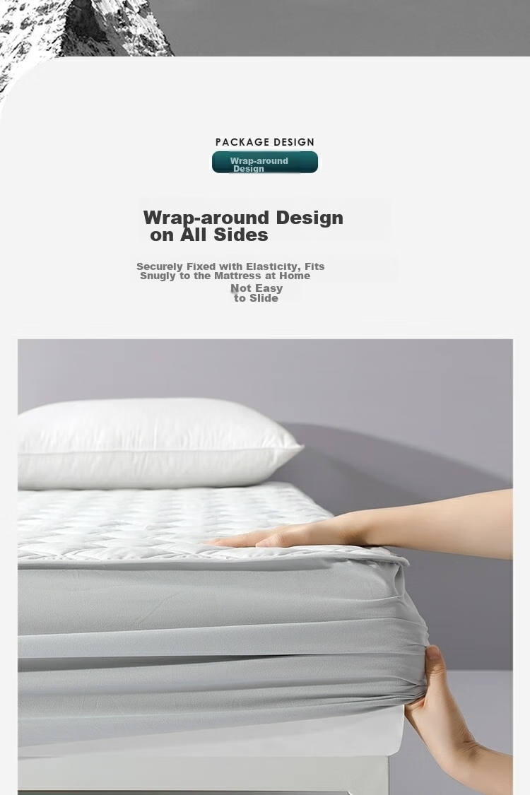 Shuixingjiafang Bed Protector, Antibacterial And Anti-Mite Protective Pad, Thin Mattress Cover, Full Encasement Protector, for 1.5-Meter Bed, Light Gray Color 14