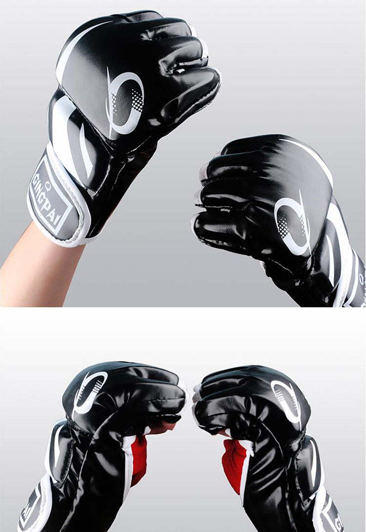 Jingpai Boxing Gloves, Fingerless Gloves, Fighting And Sanda Training Gloves, Breathable Gloves for Men And Women, Adult Use, Black, 10OZ 12