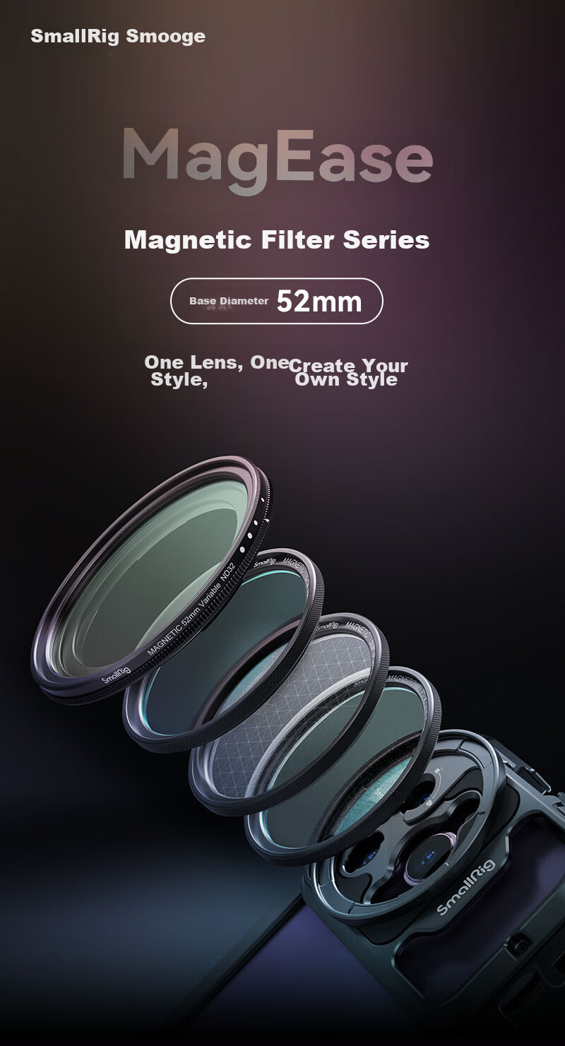 SmallRig 4215 Adjustable ND2-32 Circular CPL Polarizing Filter, 52mm Starry Black Soft Magnetic, MagEase for Apple And Android Phone Filters 1