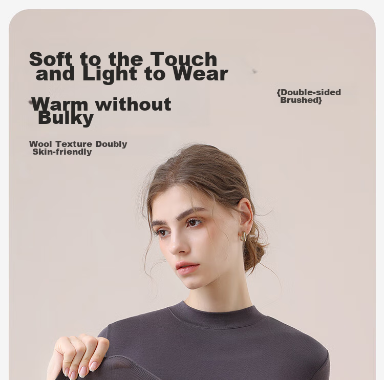 MiiOW Tech Heated Thermal Underwear Women Acrylic Cashmere Autumn High Neck Base Shirt Gray 8