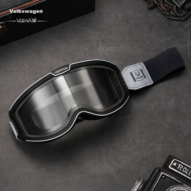 VOZAPOW Retro Motorcycle Goggles with Double-Layer Anti-Fog, Photochromic, Polarized Lenses for Off-Road Motorcycles, Electric Bikes, And Nearsighted Riders