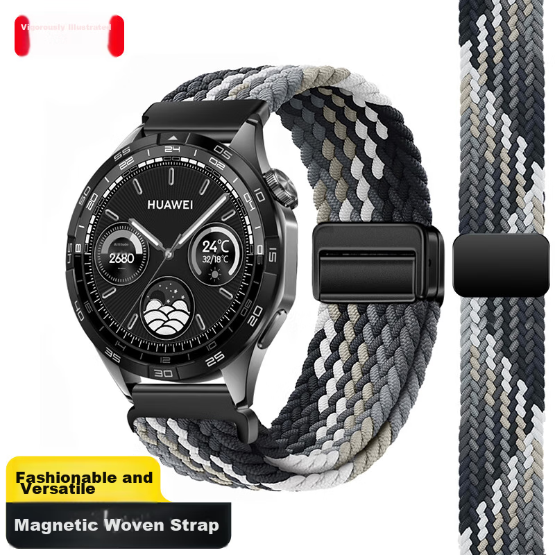 Ремешок для Huawei Watch GT3/GT2 42MM, нейлоновый плетеный ремешок с магнитной застежкой, черный шоколад, 20 мм