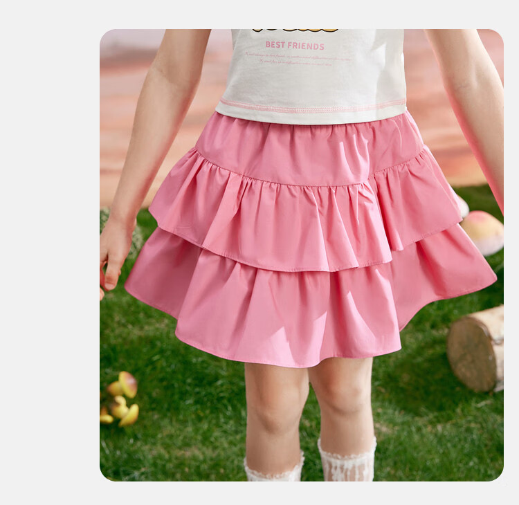 ASK JUNIOR Puffy Skirt Girls' Summer Dress Fashionable Versatile Double-Layered Skirt Sweet Stylish Children's Princess Dress Pink 110 9