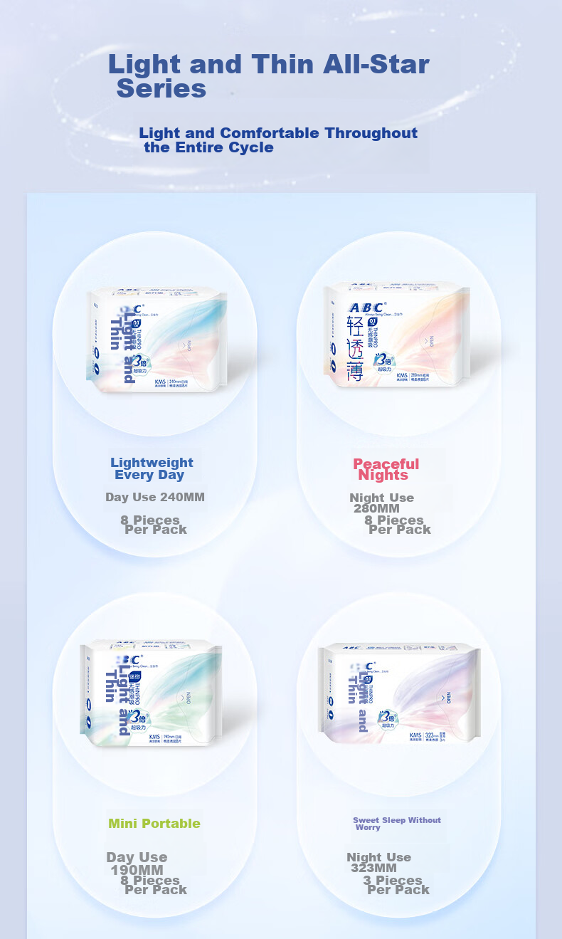 ABC KMS Light And Thin Healthy Formula Ultra-Thin Extended Night Use Sanitary Napkin Set Sold by JD 320mm*9 Pieces 12