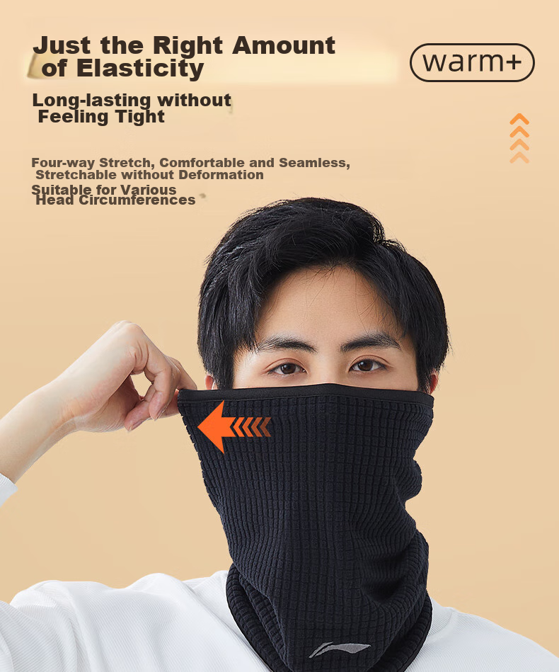 Li-Ning Ski Face Mask, Neck Gaiter, Warm Outdoor Windproof Hat for Men And Women, Autumn And Winter Head Cover, Neck Protection, Black And Gray 8