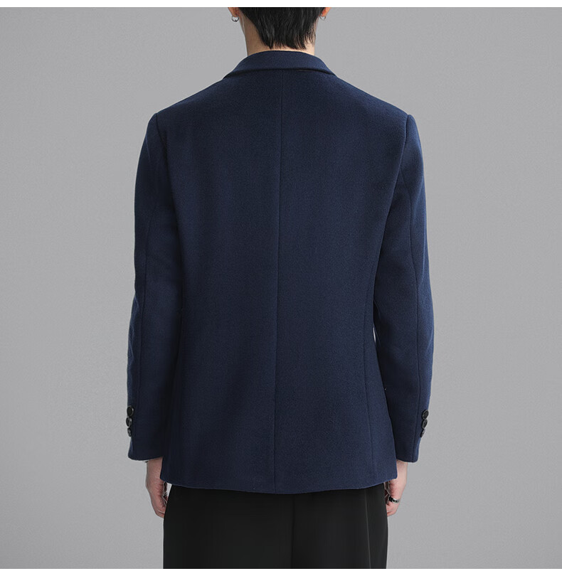 ROMON Men's Wool Blend Blazer Spring Autumn Business Casual Single Suit Coat Warm Jacket XF87 Dark Blue L 11
