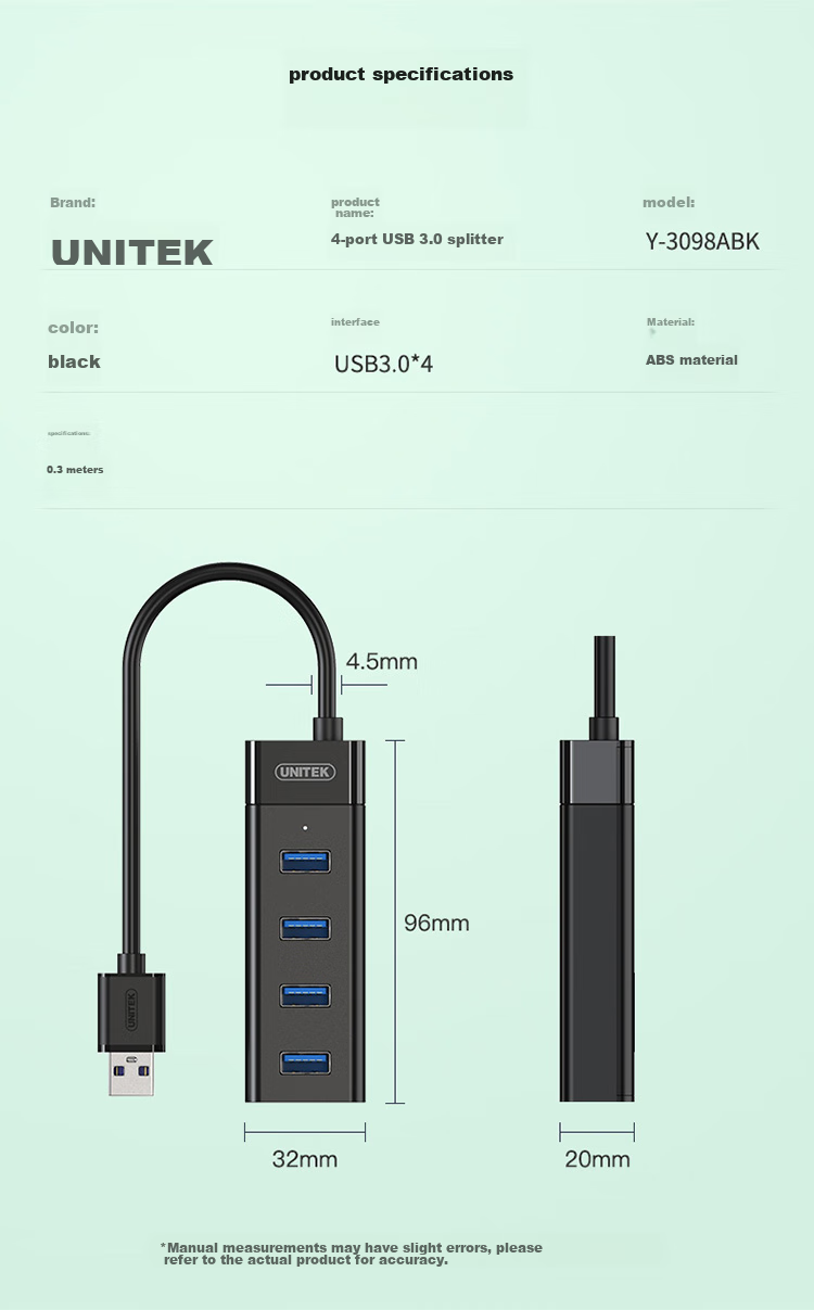 UNITEK USB3.0 Hub Expansion Dock High-Speed HUB Splitter for Laptops And Desktop Computers, USB Expansion Converter with Keyboard, Mouse And USB Drive Ports Y-3098ABK 21