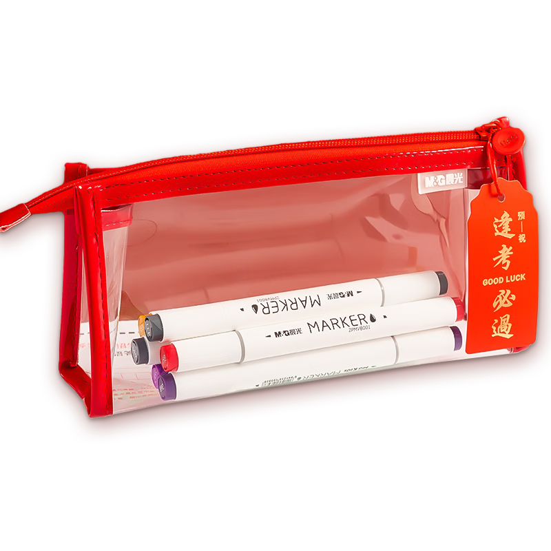 M&G Stationery Transparent Pencil Case, Kongmiao Stationery Bag, Large Capacity Handheld Case for Exams, Postgraduate Entrance Exam, National Exam, Good Luck Red APB932CY