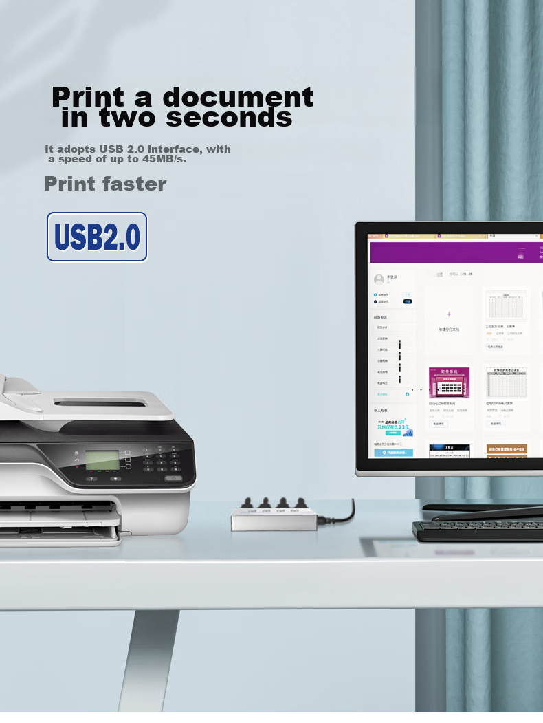 KSRGB USB Printer Sharing Device, 2-Port USB Switch, Multi-Computer Printer Sharing 2.0, Conversion without Cable (Hot Key + Software + Button Switch KS-D 4