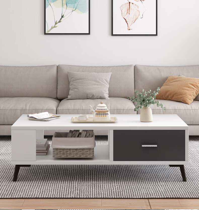 Yameile Coffee Table for Living Room, Modern And Simple Design, Suitable for Small Apartments, Double-Layer with Drawers, Thickened Solid Wood Core, Tea Table 10