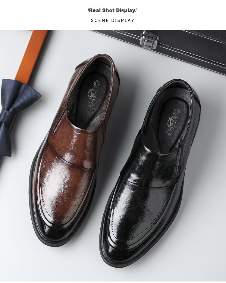 CARTELO British Business Men's Leather Shoes, Breathable Cowhide Men's Shoes, Casual Leather Shoes, Slip-On Loafers, 9832 Black, Size 42 12