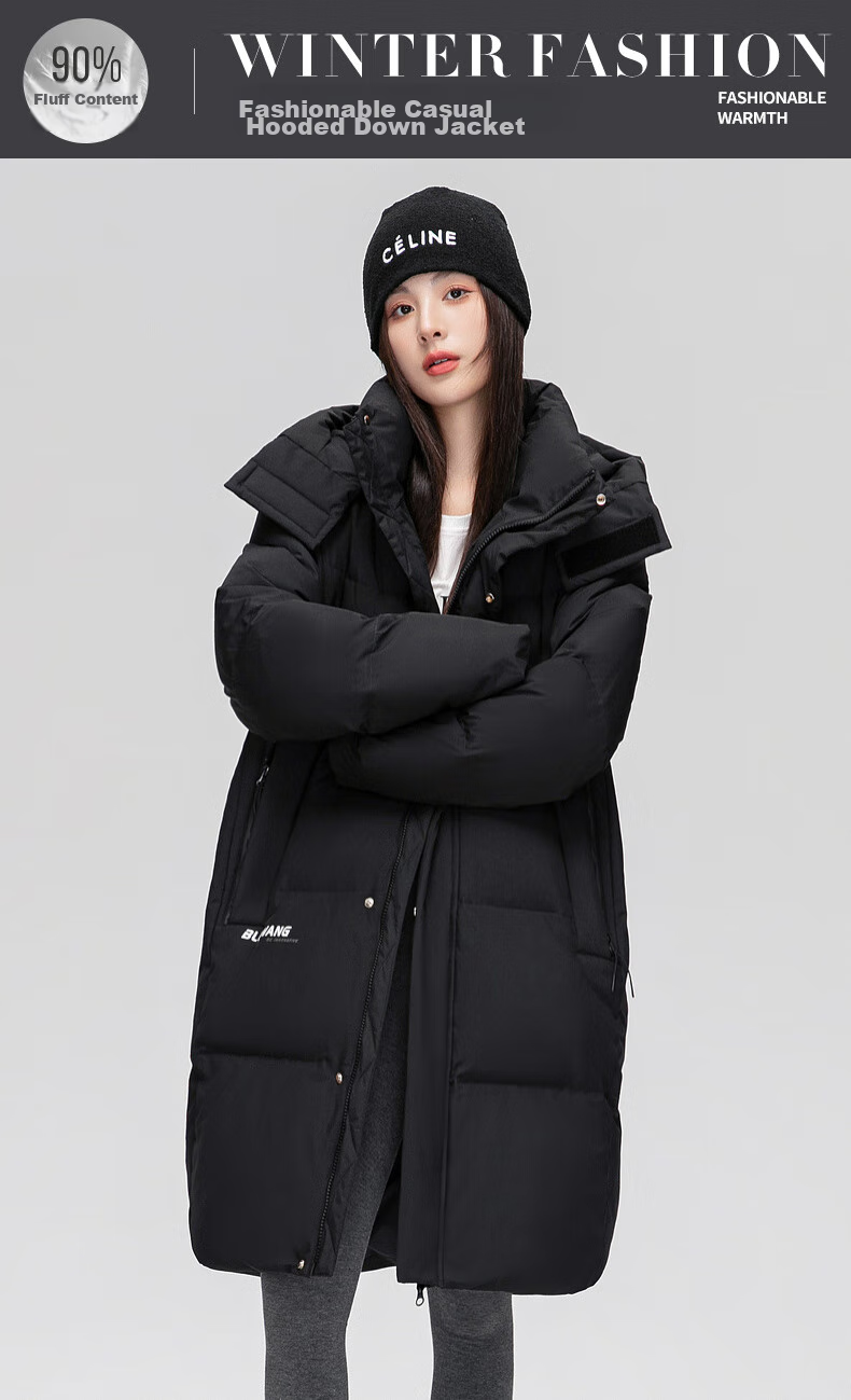 Yalu Women's Mid-Length down Jacket, 2025 New Winter Style, Red Warm Korean Fashion Casual Hooded Coat for Wome 1