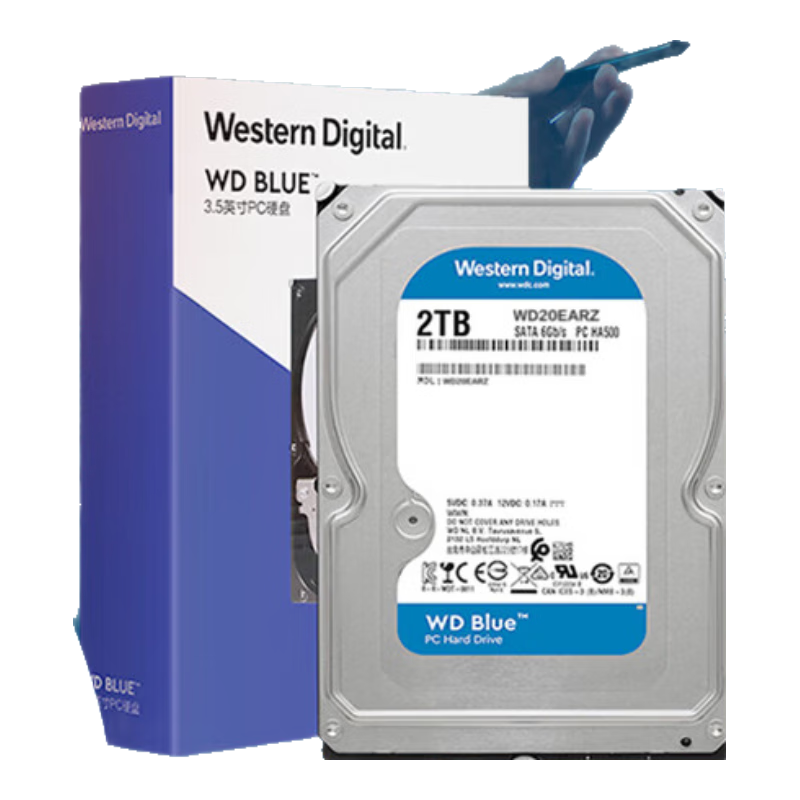 Western Digital (WD) 2TB Desktop Mechanical Hard Drive, WD Blue 3.5-Inch 5400 RPM 64MB Cache SATA CMR Vertical DIY Computer Hard Drive, WD20EARZ