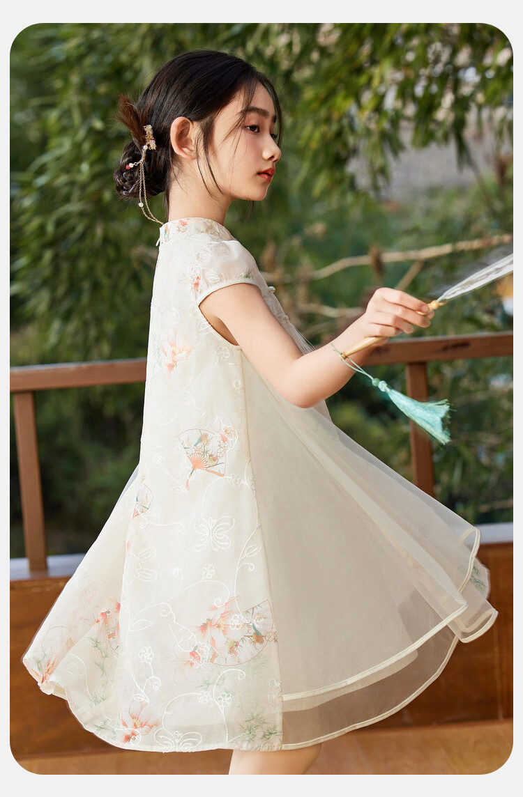 ASK JUNIOR Chinese-Style New Modern Girls' Dress, Summer Lightweight Mesh Dress, Embroidered Princess Skirt 10