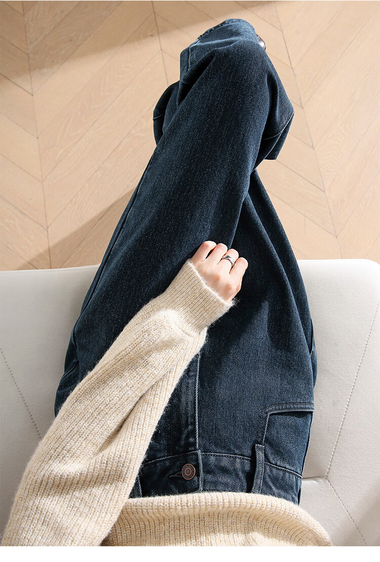 Dme Winter Comfortable Fleece-Like Dad Jeans for Women, Nine-Point Sickle Pants, Thickened Harem Pants, Midnight Black, S 10