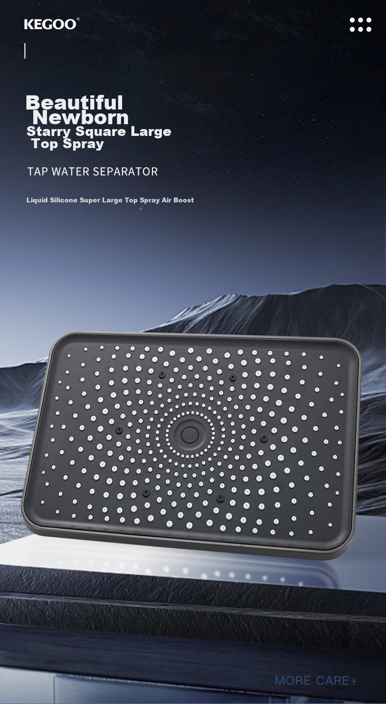 KEGOO Square Top Spray Shower Head Single Air Pressure Booster, Bathing Shower Large Spray Head Universal Gun Gray K4038 1