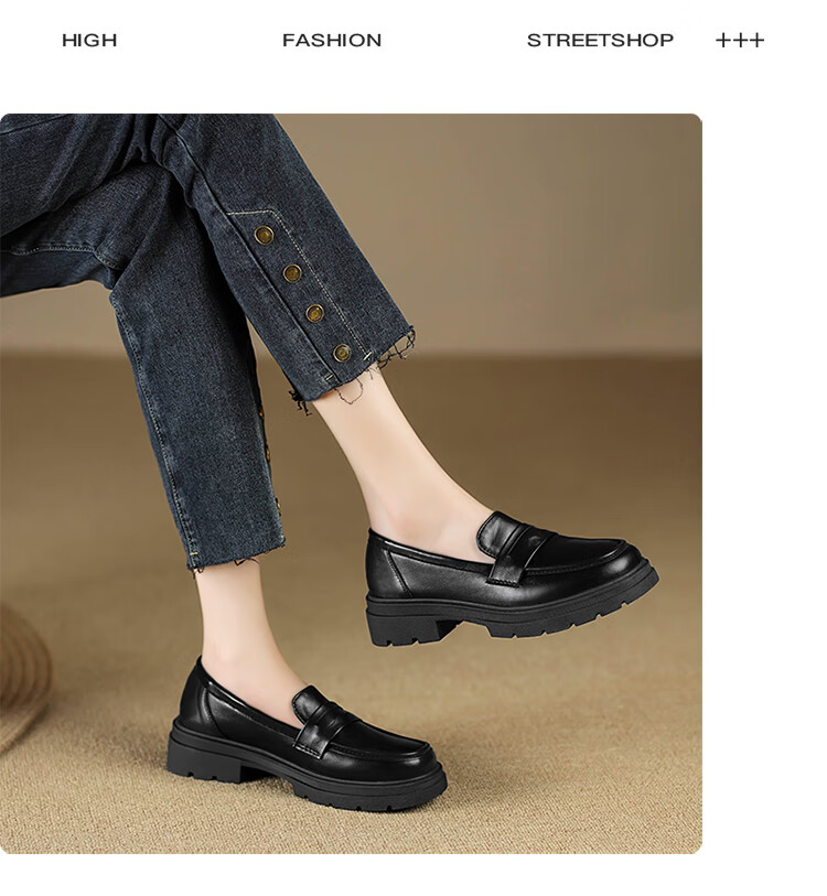 ZHR Women's Loafers with Chunky Heel, Soft Sole, Casual Women's Shoes, Retro Round Toe Shoes FTEP09 Black 38 7