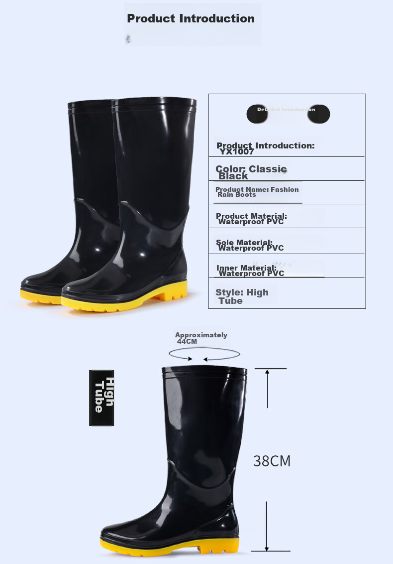 Lanoudun Men's Tall Waterproof Rain Boots, Outdoor Wear-Resistant Rubber Shoes, Non-Slip Rain Boots, Overshoes YX1007 Size 42 5