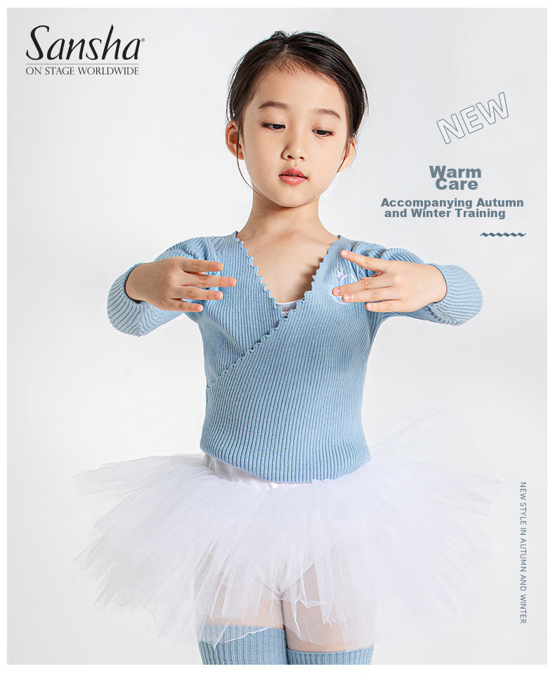 Sansha Children's Dance Sweater, Ribbed Knit Ballet Long-Sleeve Top, Pink, S-M 1