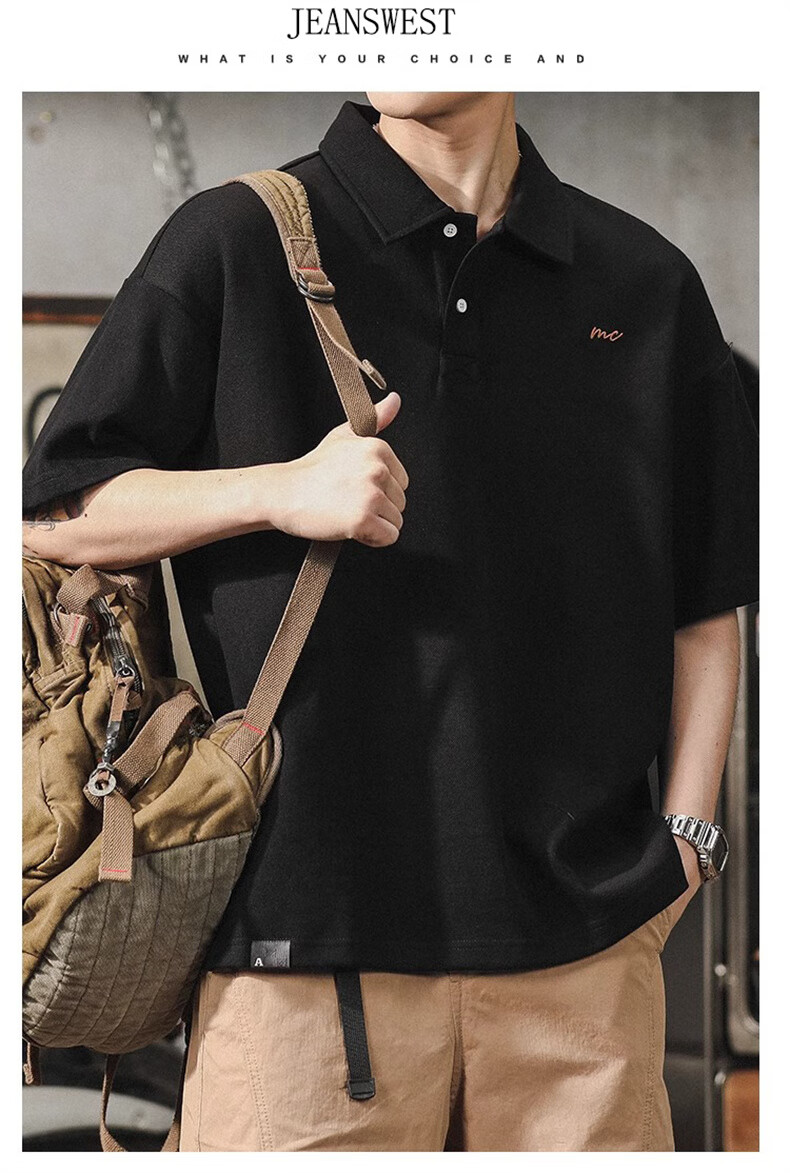 Jeanswest American Vintage Polo Shirt Men Summer Simple Heavyweight Loose Fit Plus Size Short Sleeve Top 19